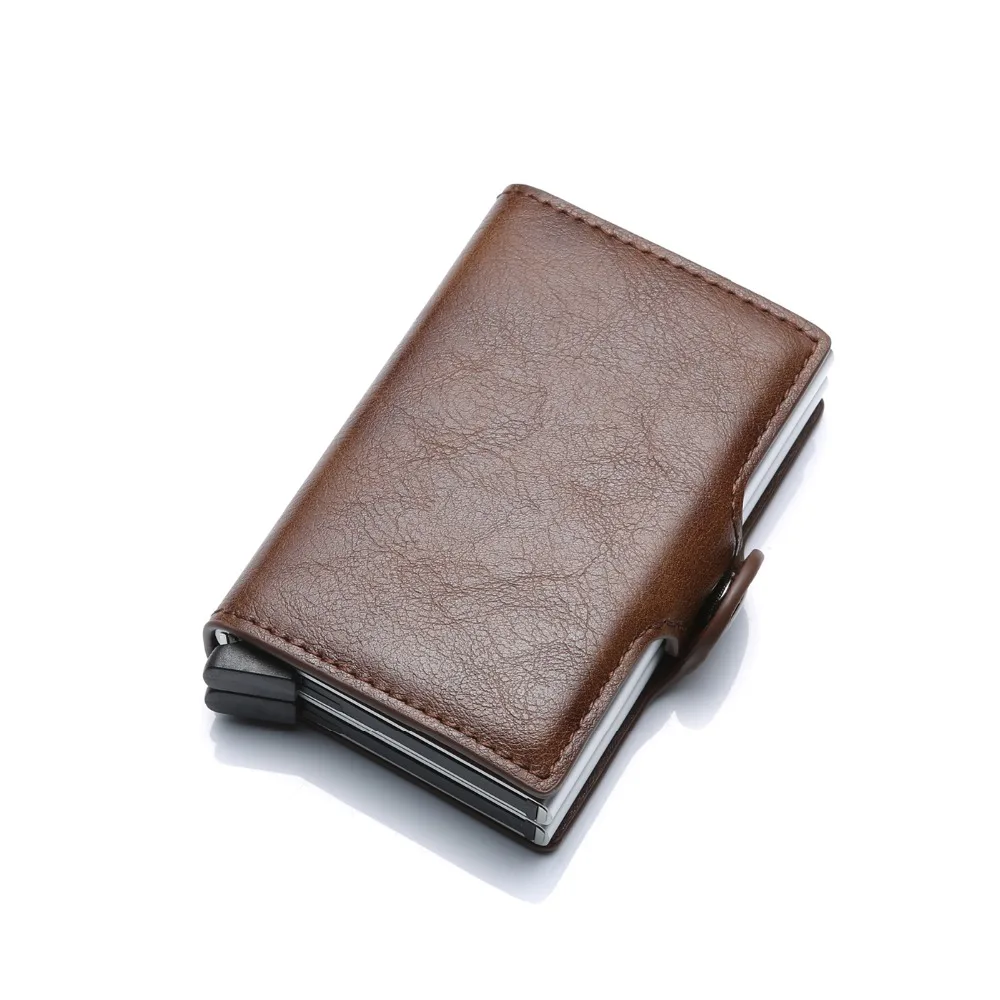 

Anti-thief Smart Wallet Men Woman RFID Blocking Credit Card Holder Leather Wallet Metal Double Box ID Card Case CardHolder Purse