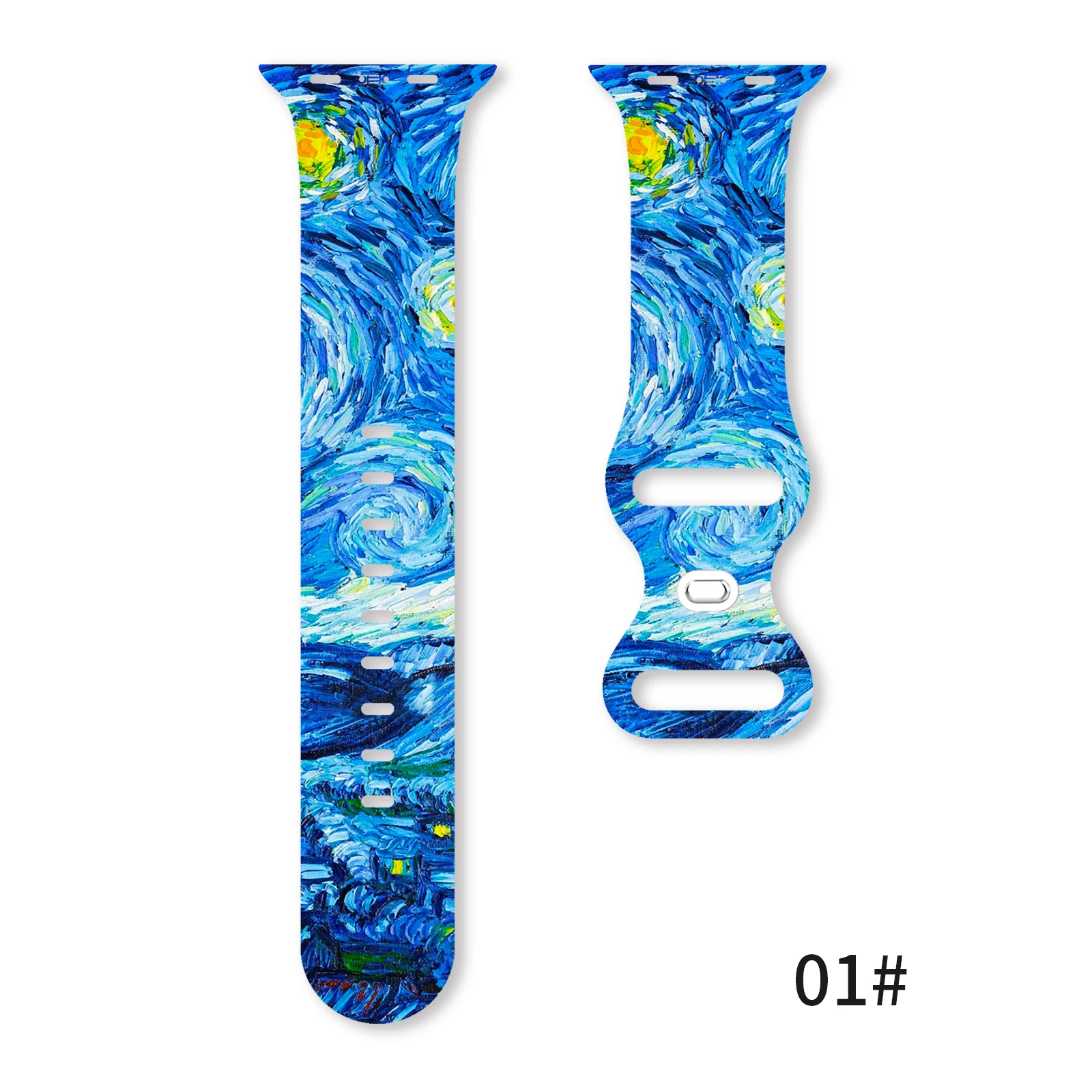 

Van Gogh Printed Strap for Apple Watch 9 8 SE 7 Silicone Band Replaceable Bracelet for iWatch 45mm 44mm 42mm 41mm 40mm Watchband