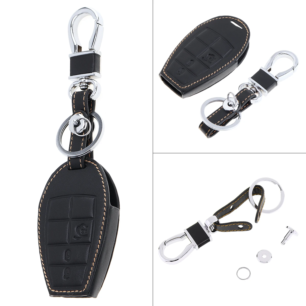 

5 Buttons 3D Leather Car Key Cover Holder Replacements with Hanging Buckle for Volkswagen / Jeep / Chrysler 2 Buttons 3 Buttons