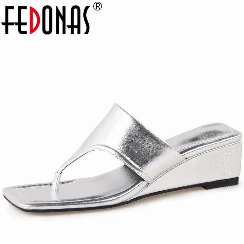 

FEDONAS Retro Fashion Slippers Wedges Heels 2023 Summer Women Sandals Elegant Office Ladies Party Comfortable Mature Shoes Woman