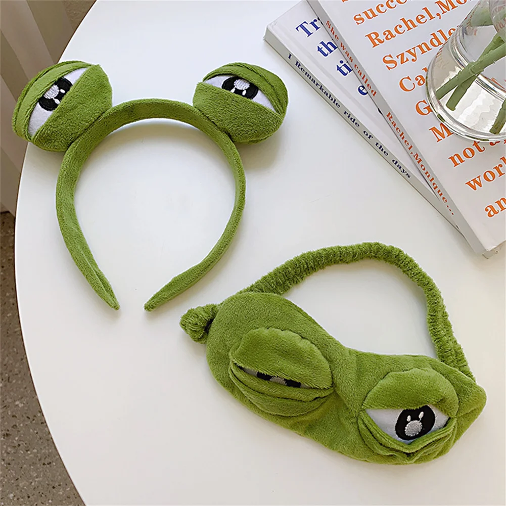 Повязка на голову с маской грустной лягушки для мытья волос повязка мультяшным