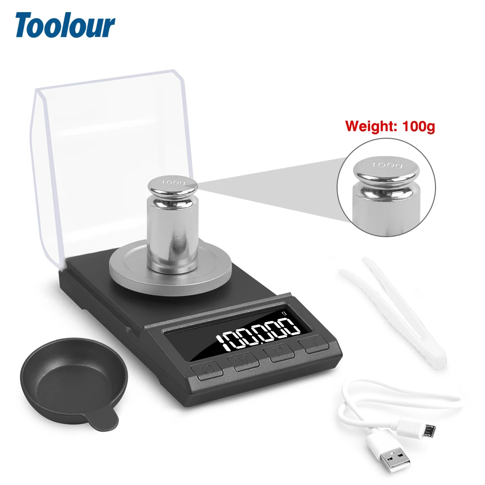 

Toolour 0.001g Digital Pocket Scale Mini Jewelry Gold Lab Carat Powder Weigh Scales 50g/100g/200gx0.001g USB Electronic Scales