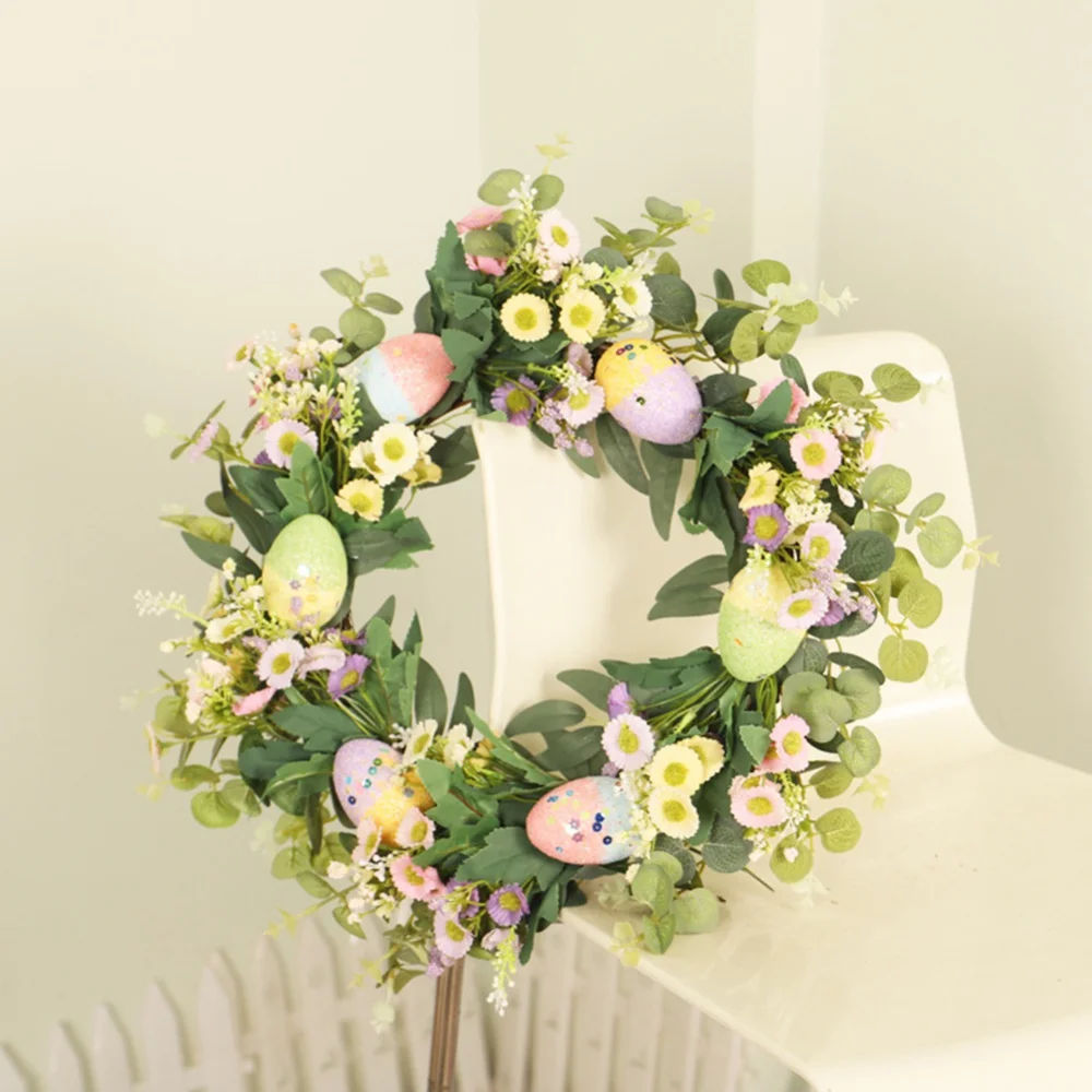 

Easter Egg Wreath Small Daisies Wreath Flowers Gifts Diy Easter Creative Artificial Garland Hanging Pendants Home Party Decor