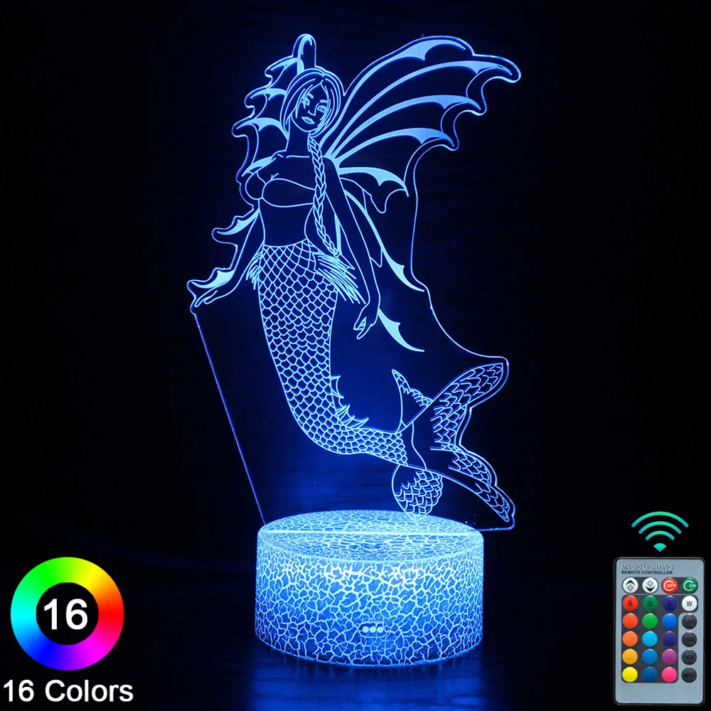 

Светодиодные 3D ночники «русалка» с сенсорным управлением, новинка, настольная лампа для декора комнаты, подарок на Рождество, день рождения...