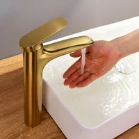 Basin Luxury Splash-proof Cold High Washbasin Brushed Bathroom Faucet Copper Gold Washbasin Creative and Light Counter Above Hot