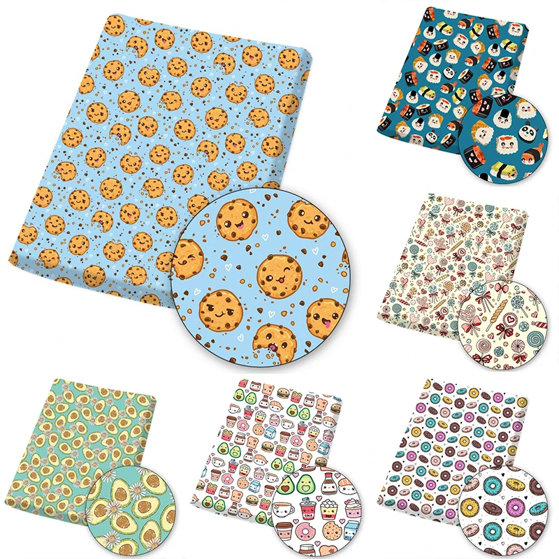 

Polyester Cotton Fabric Cartoon Cake Printed Cloth Sheet Dress For Sewing Dress Pets Cloth Hat DIY Crafts Supplies 45*145cm 1pc