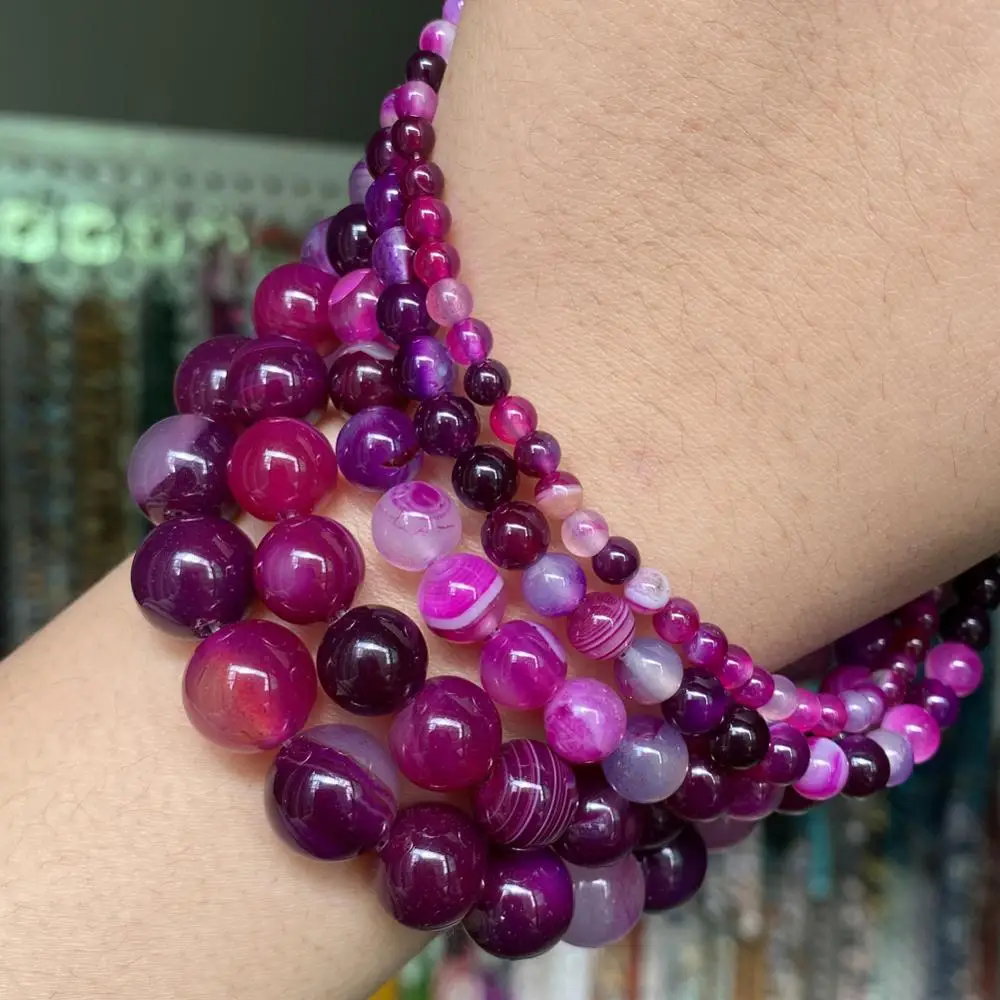 

Natrual Stone Purple Sardonyx Beads Stone Round Loose Spacer Onyx or Jewellery Making 7.5 Inch Bracelets