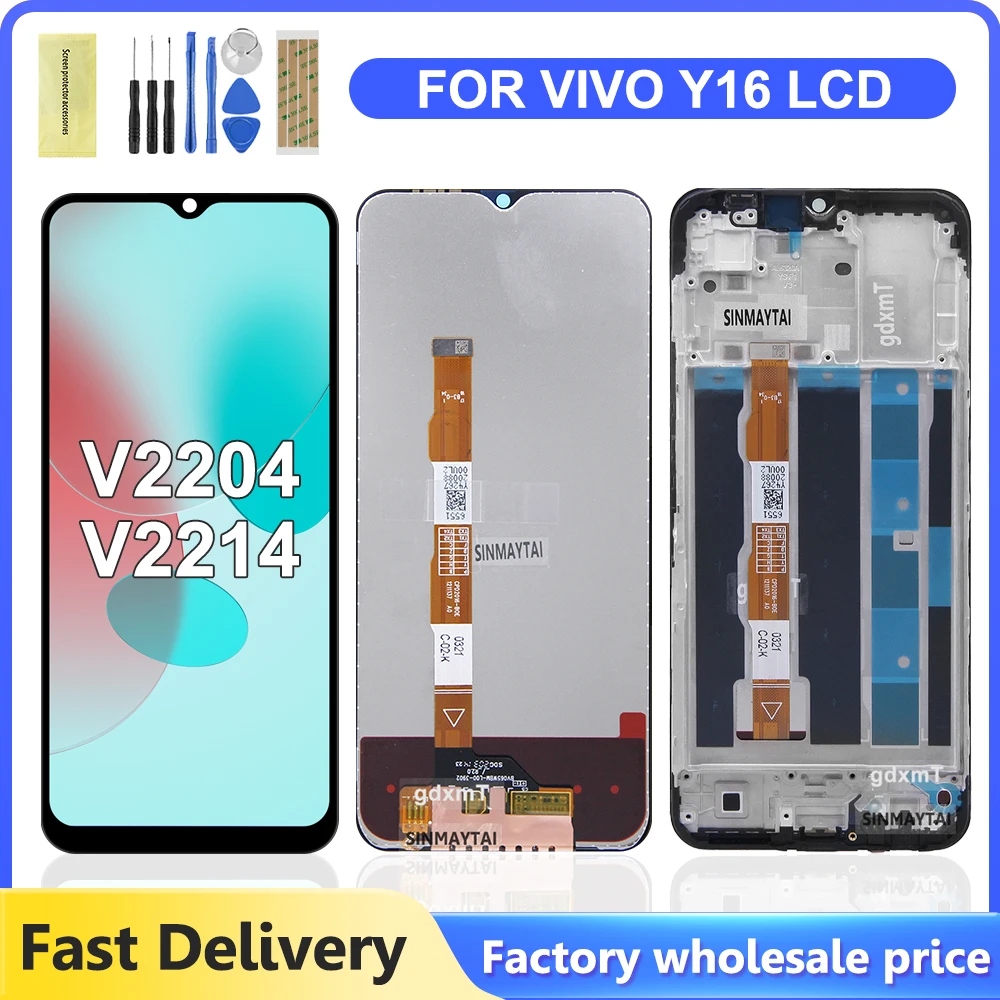 Высококачественный Дисплей для Vivo Y16 ЖК-дисплей с рамкой V2204 V2214 Ремонт ЖК-дисплея
