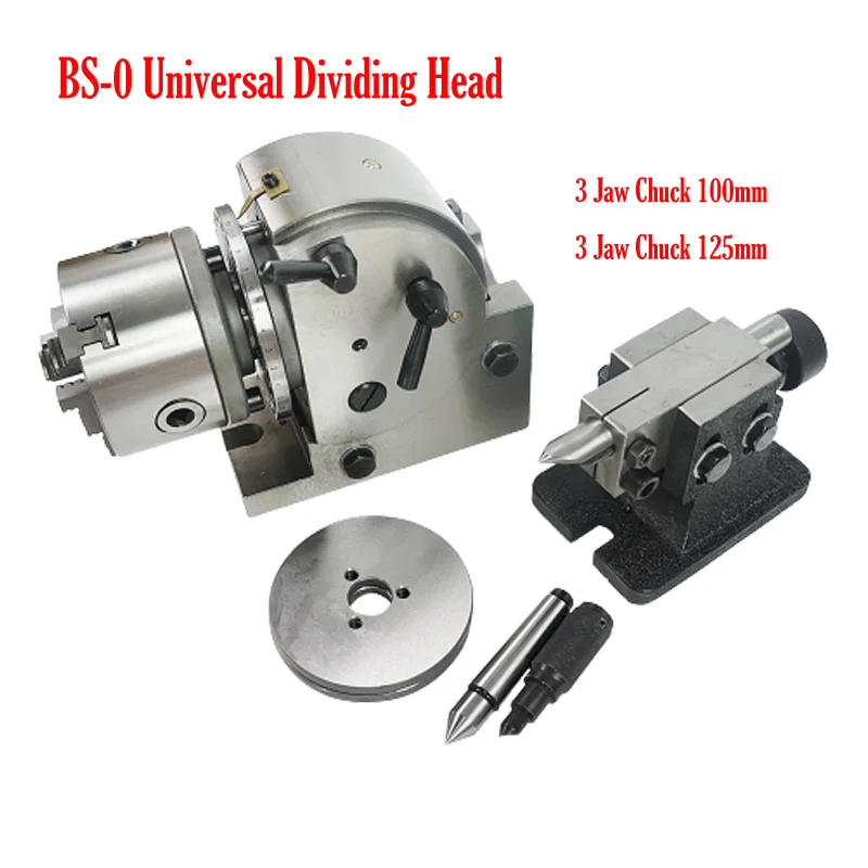 

125MM 3-jaw Chuck BS-0 Universal Dividing Head Precision Tailstock 100MM 3-Jaw Lathe Chuck for Milling Machine