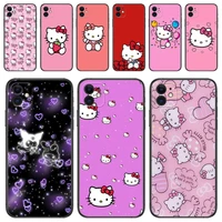 hello kitty black phone case for iphone 13 12 11 pro max mini se xr x xs max 8plus 7plus 6 6s cover shell