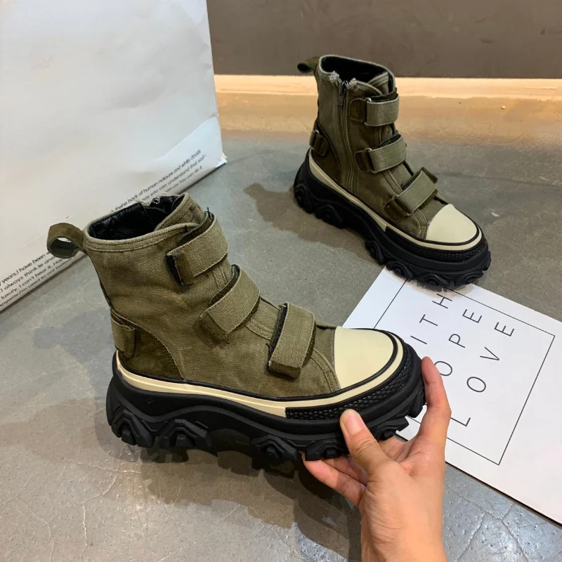 Women's Canvas Flat Shoes Sports Chelsea Ankle Boots 2023 Autumn New Designer Thick Women's Running Shoes Casual Botas Mujer