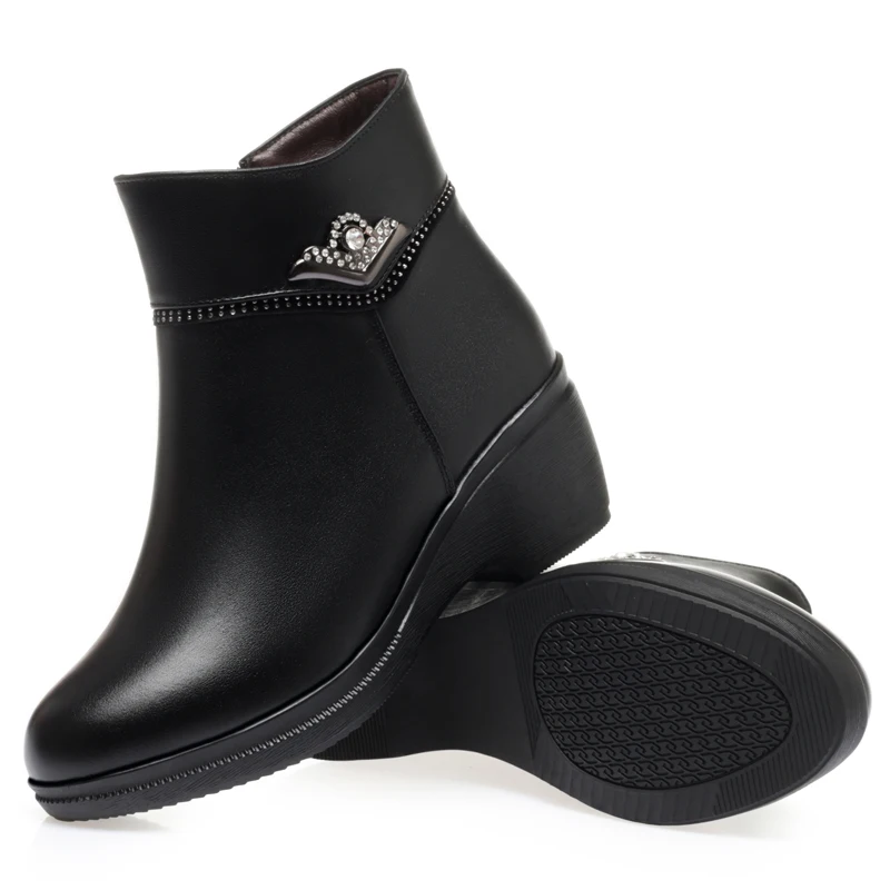 AIYUQI Women Winter Boots Mother Shoes Genuine Leather Wedge Women Ankle Boots High Heel Casual Large Size Snow Boots Women