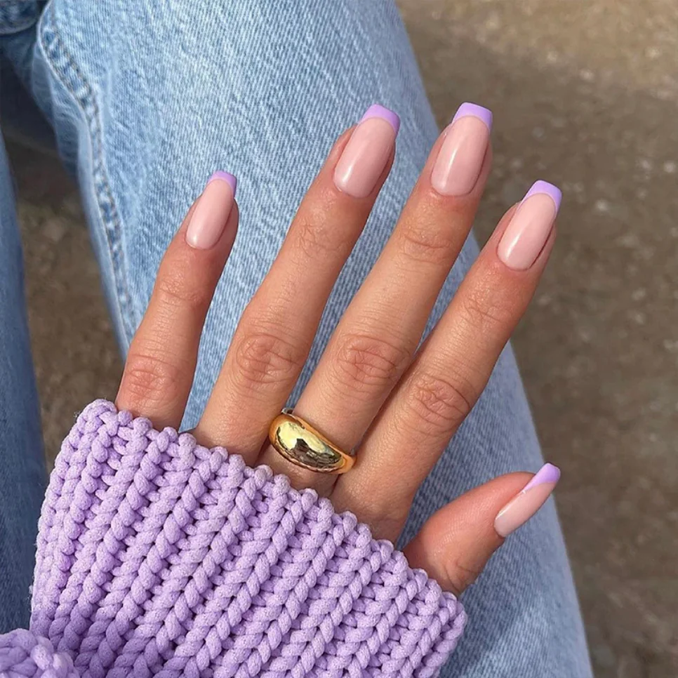 

Накладные ногти 24 шт., накладные ногти с полным покрытием, украшение для дизайна ногтей, накладные ногти для французского маникюра, носимые пурпурные дизайнерские накладные ногти с клеем