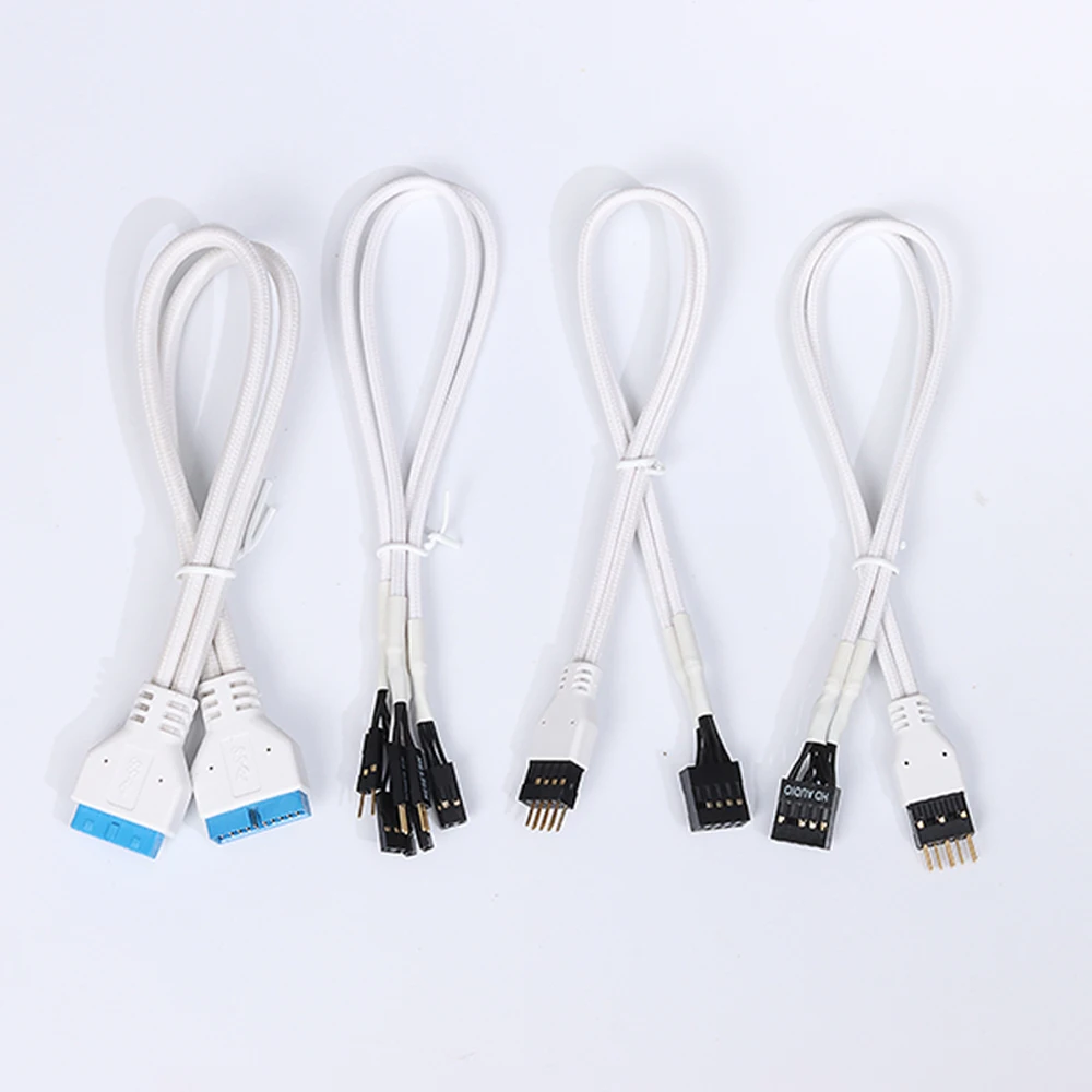 Sleeved Kit de Extensão do Painel Frontal Usb 3.0 2.0 Cabo de Extensão de Cabeçalho 2pin io Cabo de Extensão de Áudio