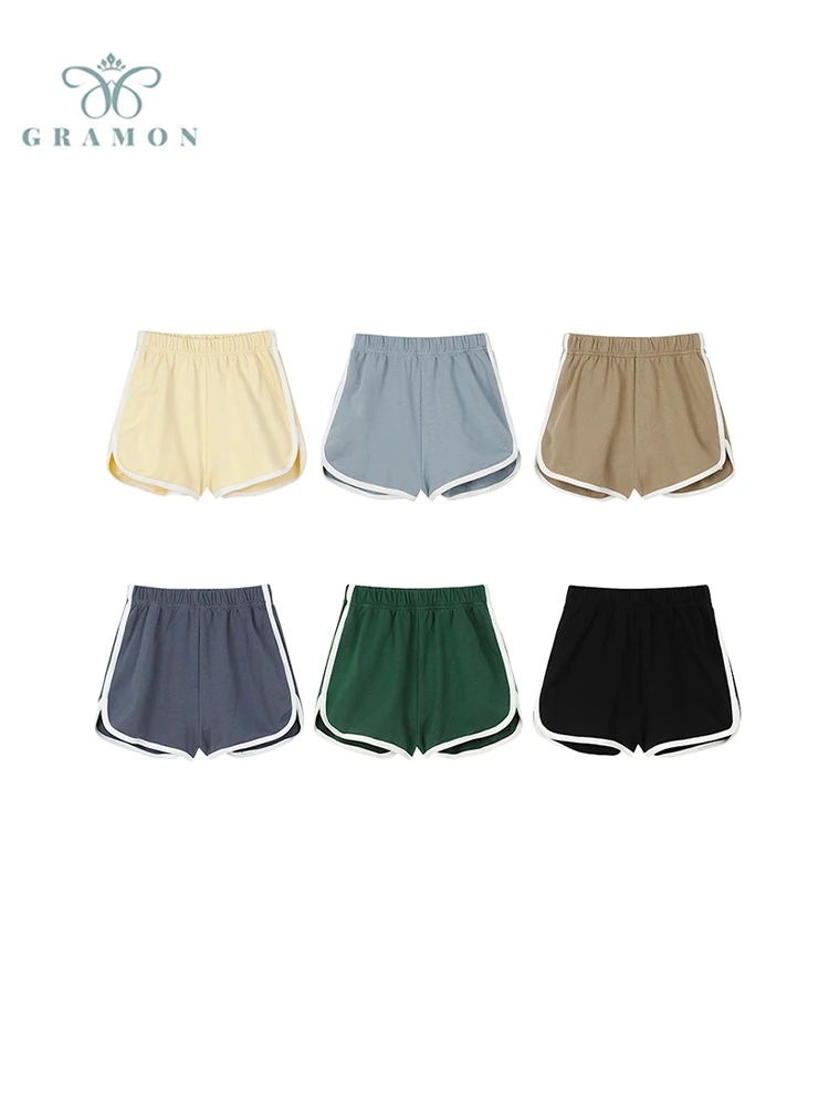 

Женские свободные шорты с эластичным поясом, повседневные шорты для фитнеса, однотонные шорты с высокой талией, 2022