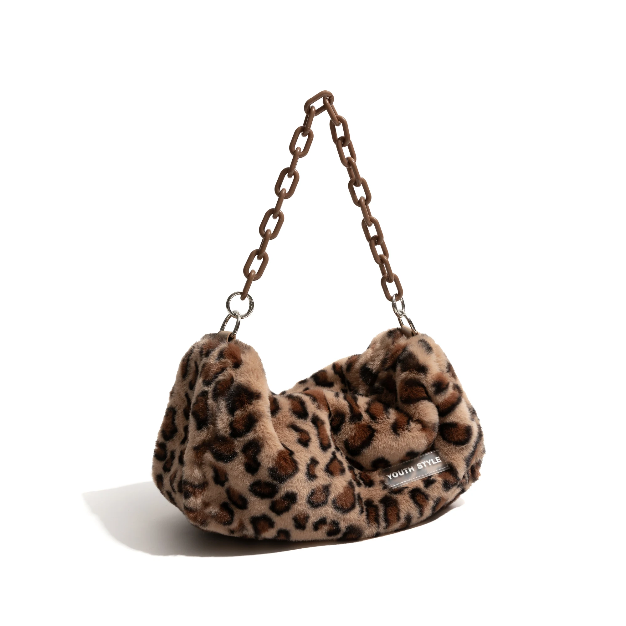MABULA Ретро леопардовый узор Пушистая сумка через плечо из искусственного меха Y2K