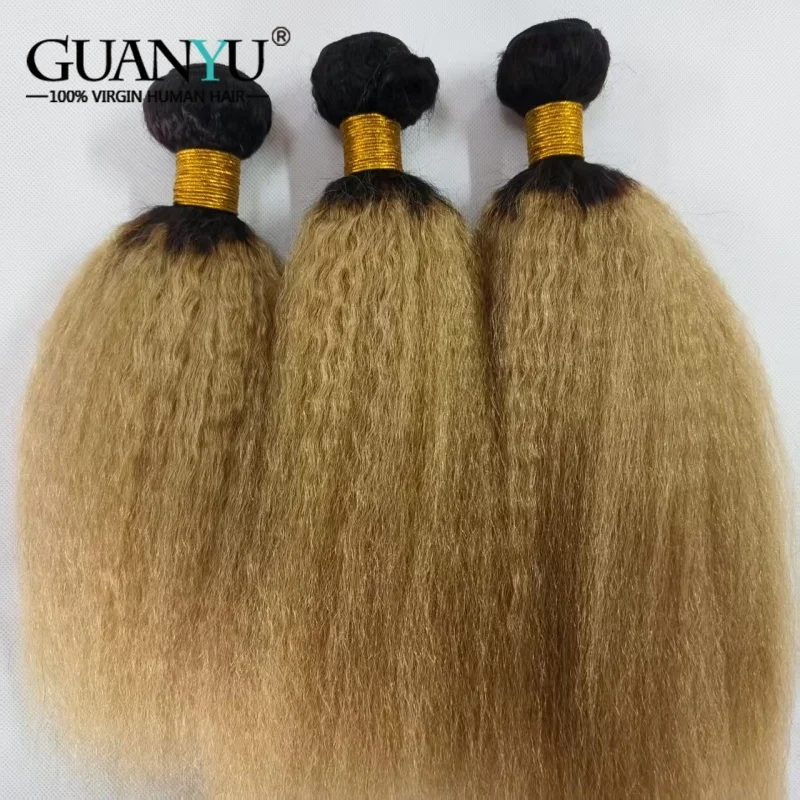 Фото Наборы бразильских прямых волос T1B/27 1B/Honey Blonde Kinky Straight, 3/4 пучка, натуральные человеческие волосы №4