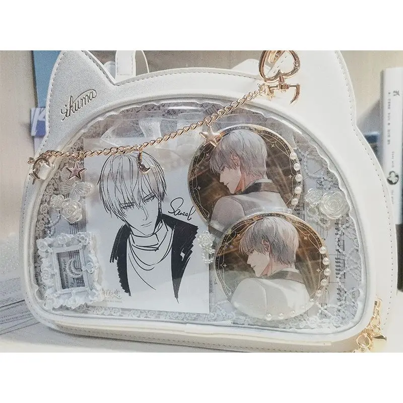 Cat Anime Cute Itabag Shoulder Crossbody Lolita Bag Handbag Transparent Faux Leather for Pins Badge Display Girl Women