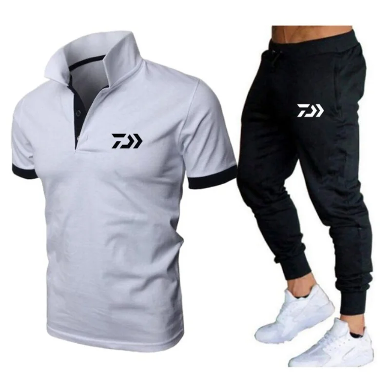 

2 Delige Set Mannen Daiwa Vissen T-shirt Shorts Zomer Polo Korte Mouwen Broek Dunne Broek Sportkleding Mannen basketbal Shirt