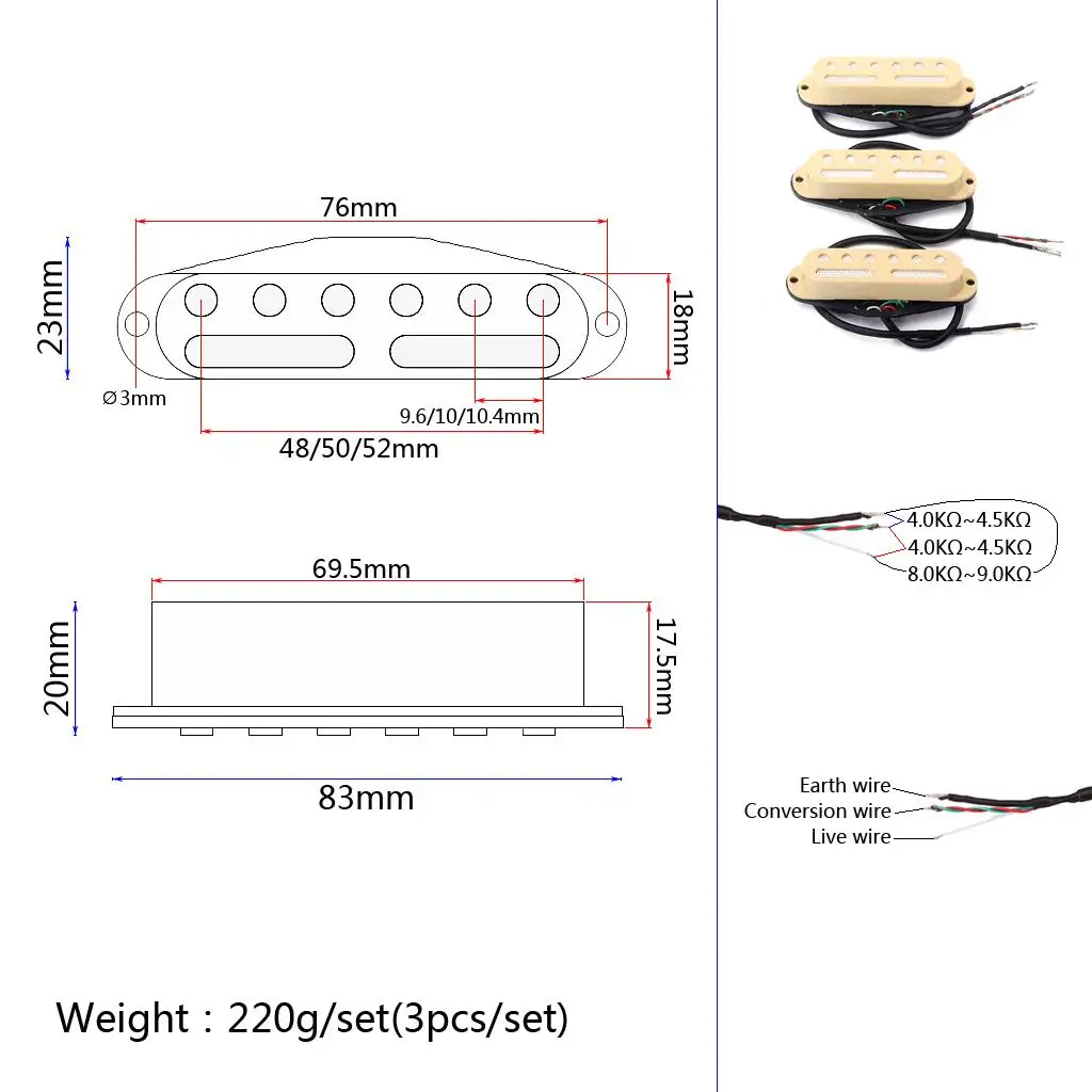 

3-piece Guitar Neck Bridge SSS Standard Single Coil Pickup Set