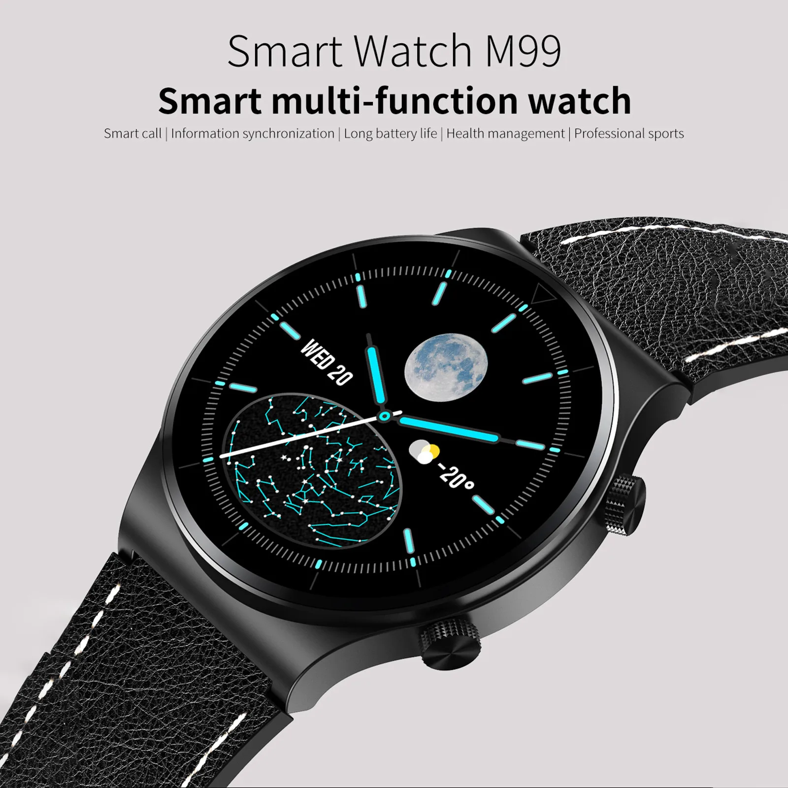 2020 New M99 Smart Watch Custom Dial Bluetooth Call 24h Heart Rate Monitor Sport Modes 7 Days Work Time Business Men SmartWatch