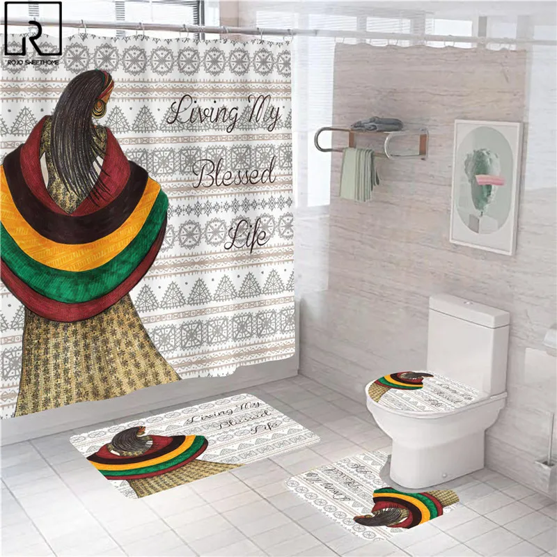 black couple print shower curtain sexy women bathroom curtains bathtub partition rugs toilet mat set lovers day home decoration free global shipping