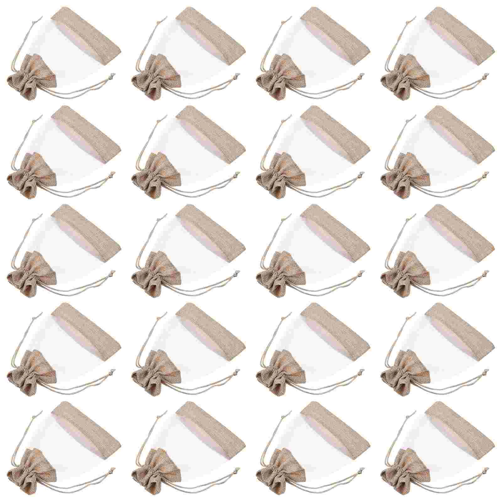 

20 Pcs Window Linen Bag Drawstring Bags Festival Supplies Gift Pouches Packing Holder Jewelry Candy
