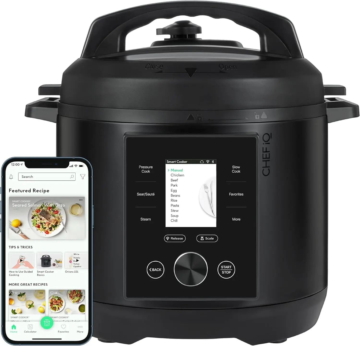 

Скороварка iQ Smart, 10 функций приготовления пищи и 18 функций, встроенная шкала, 1000 + предустановок, времени и скоростей с приложением для