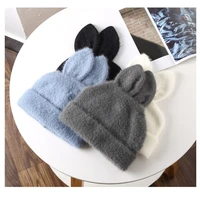 new real mink fur beanie hats ear for men and women winter knitted mink edamame beanies thickened womens hats fur hats