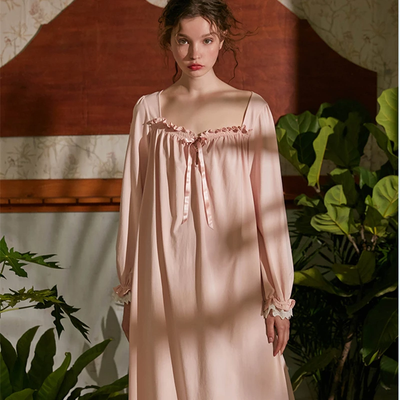 Nightgowns Sleepshirt Woman Autumn Long Sleeve Home Clothing Dress Cotton Sleepwear Nighty Sweet Princess Vintage Night Gown