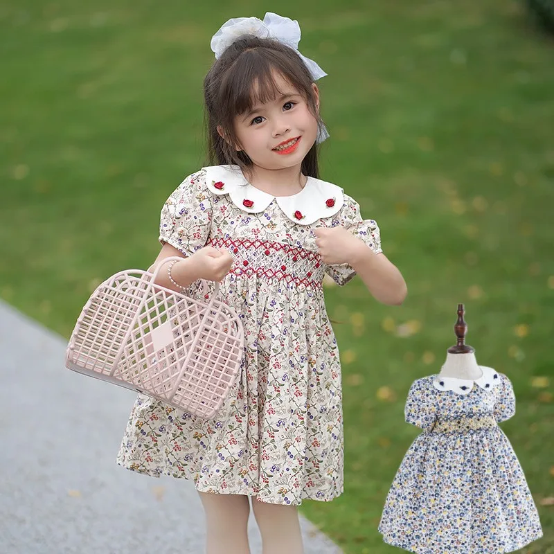 

2022 100% Cotton Smocking Hand Embroidery New Toddler Girl Dresses Baby Summer Dress Kids Girls Casual Soft Girl Dress Clothes