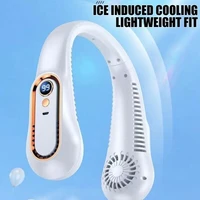 portable bladeless hanging neck fan usb rechargeable super sound off mini air cooling fan air conditioner wearable neckband fans