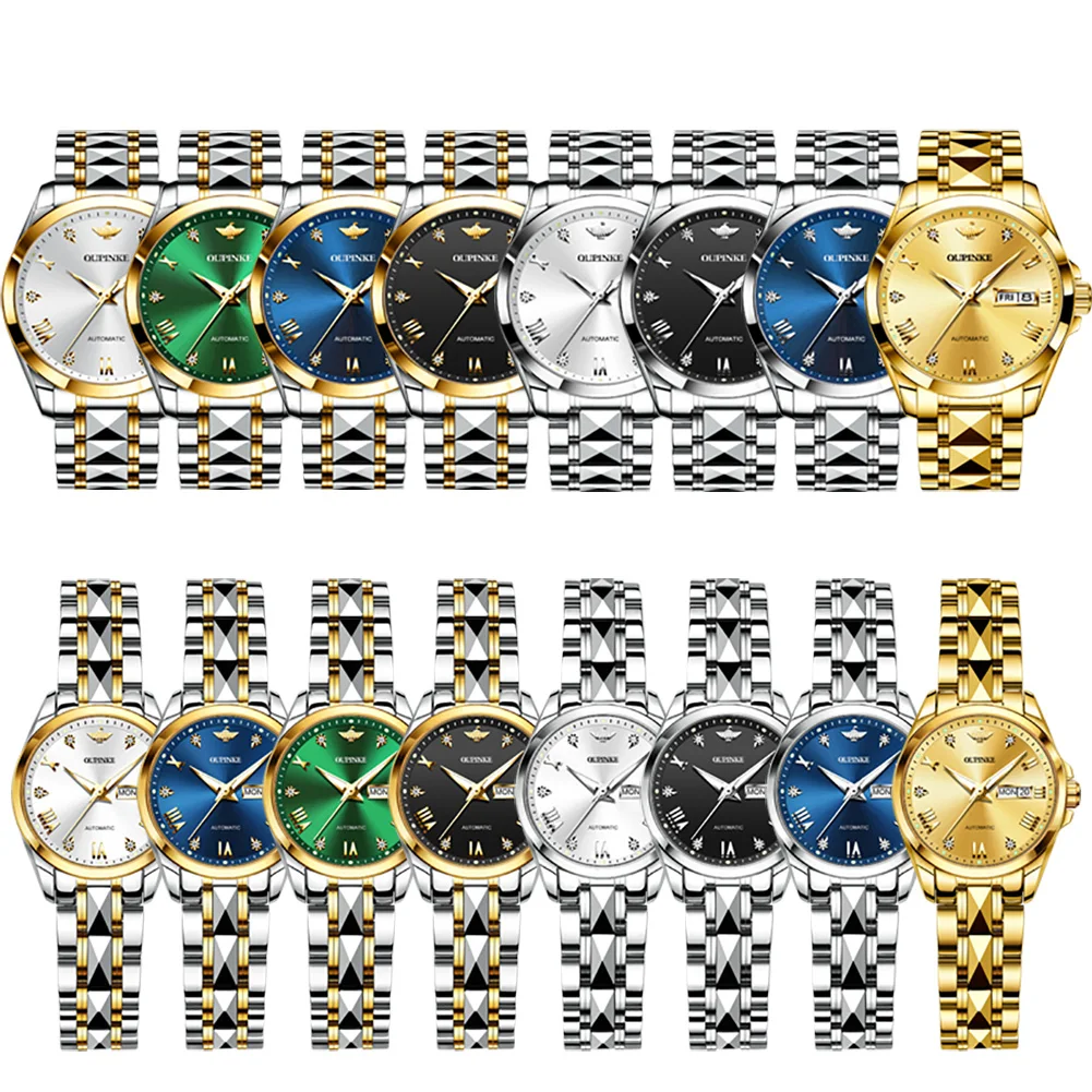 OUPINKE Couple Watches Pair Men and Women Automatic Mechanical Original Luxury Waterproof Sapphire Wrist Watch Clock Lover Gift