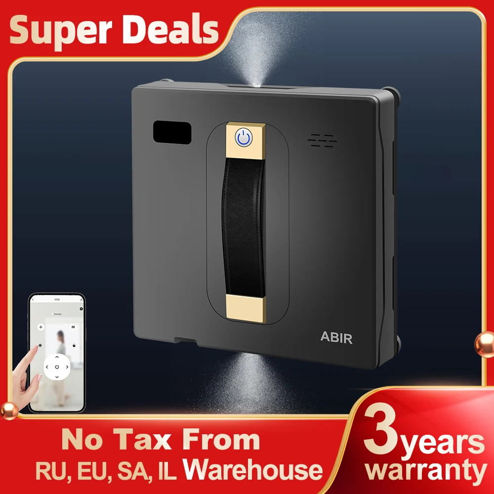 Robot Window Cleaner Abir Wd8,Dual Water Spray,Smart Memory,High Vacuum Suction, Laser Sensor, Home Wall Glass Cleaning Robot