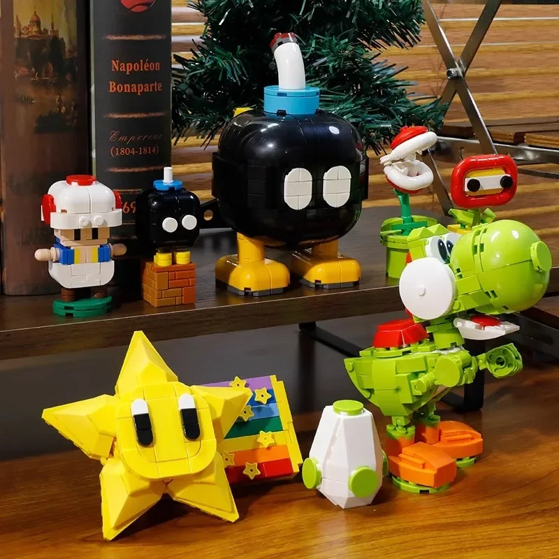 Строительные блоки Super Mario Bros вопросительный знак Yoshi Luigi сборка звезды MOC 3D модель