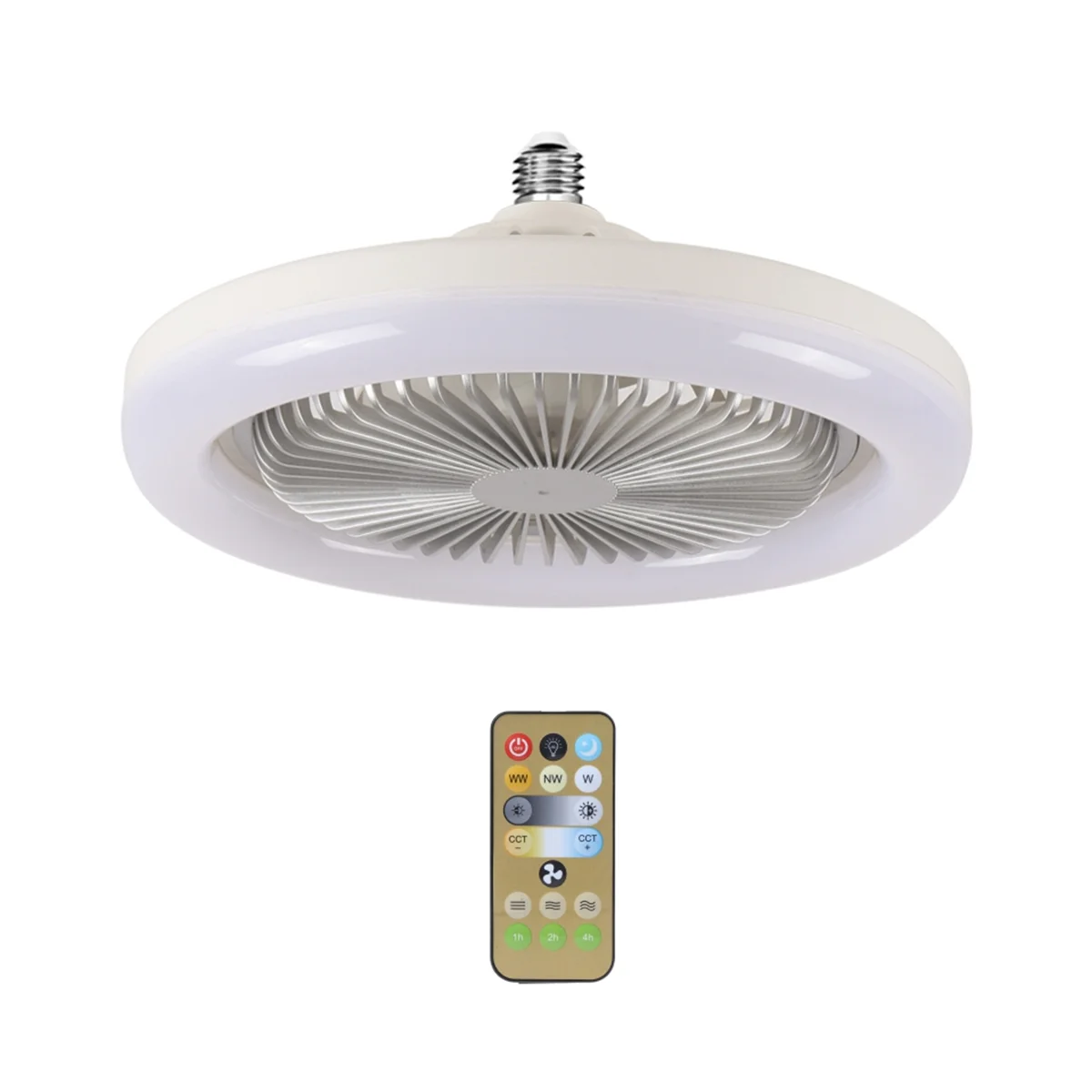 

30W Ceiling Fan with Integrated Lights E27 Remote Ceiling Lighting Bedroom Living Room Switch Control Home Lamp Silver