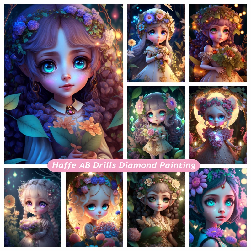 

Beautiful Elf 5d AB Drills Diamond Painting New Fantasy Cartoon Fairy Girl With Flower Art Crystal Cross Stitch Home Decor