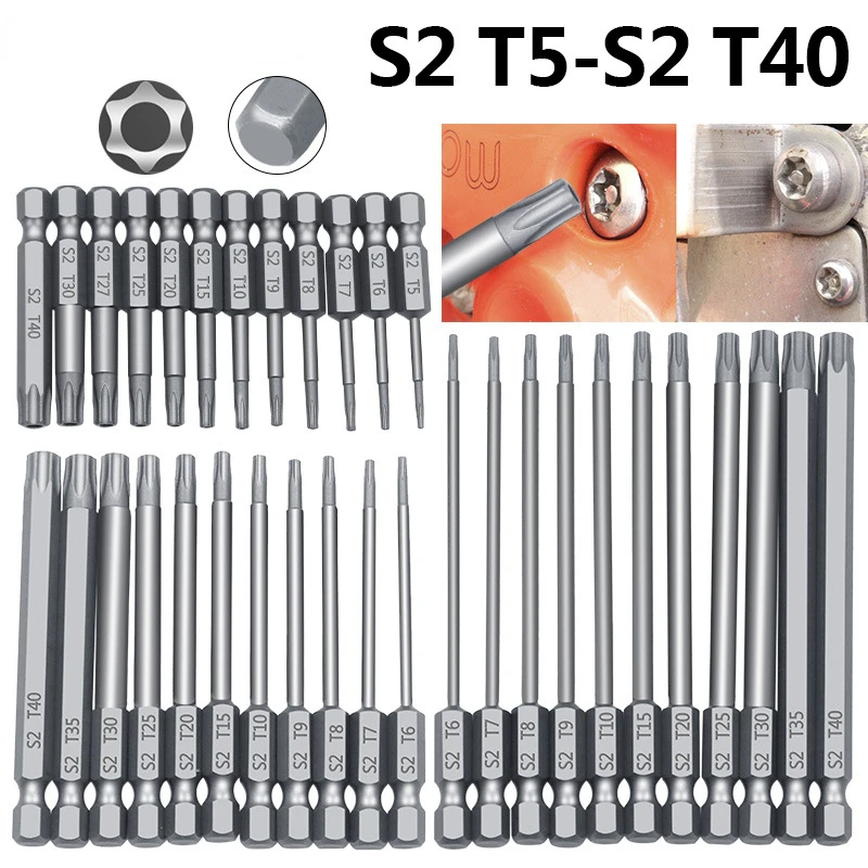 

11/12Pcs 1/4" Hex Bits Driver Tamper Proof Security Drill Magnetic Bit Set Torx Screwdriver Flat Head F1FC High Quality 75/100mm