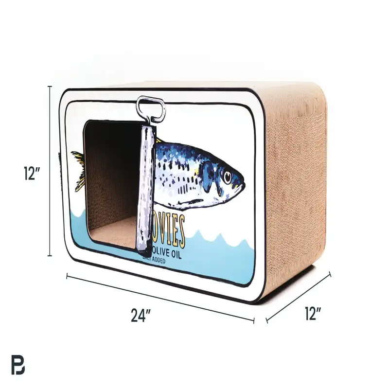 

Cat Scratcher, Retro Design, Anchovy Can, Corrugated Cardboard Playhouse, Lounger, Keep Your Pet Happy and Healthy - Aqua
