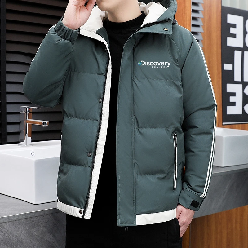 

Parka Jacket Men Hooded Puffer Jackets Padded Warm Coats Autumn Winter Discovery Channel Coats Warm Thicken Windbreaker Jacket