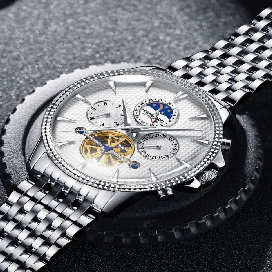 

HANBORO Men Automatic Watch Business Waterproof Luminous Fashion man watches Hollow Tourbillon Multifunctional watch RelojHombre