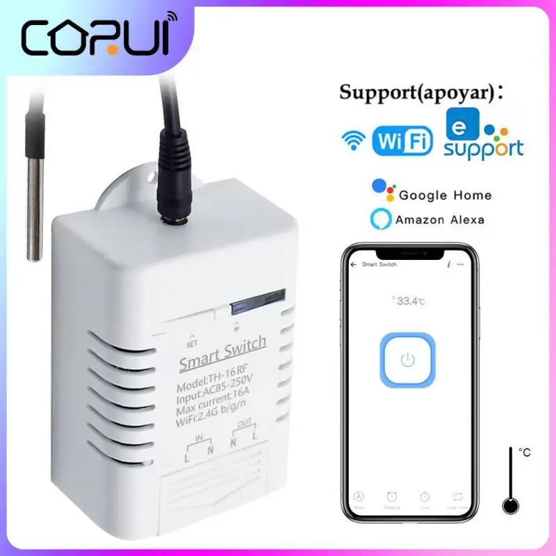 

CORUI 16A WiFi Smart Switch Control Inalámbrico RF433 Interruptor De Temperatura Inteligente Compatible With Alexa Google Home