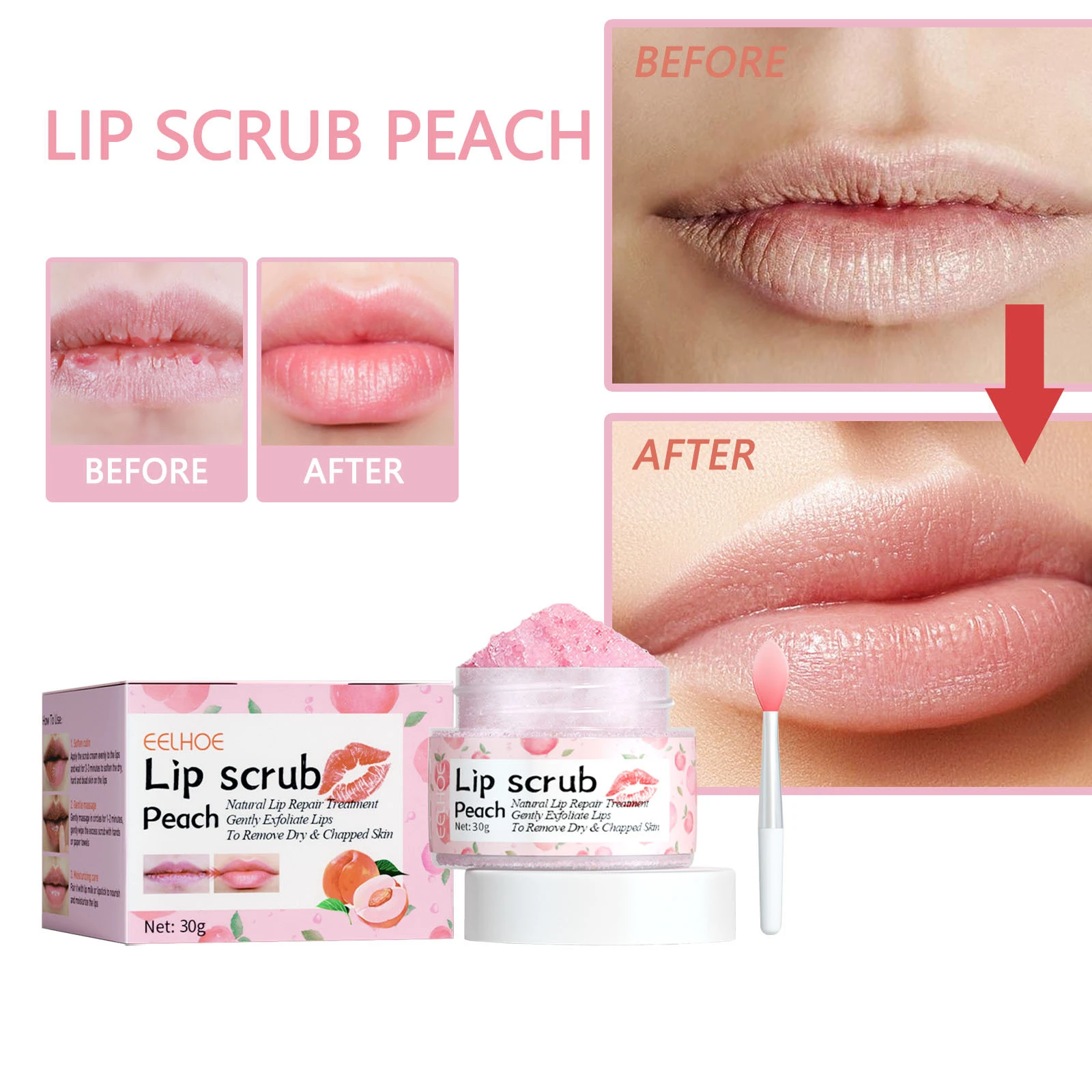 

30g Peach Lip Scrub Lip Balm Lip Care Moisturizing Gentle Exfoliating Anti Dryness Craked Chapped Lighten Lip Wrinkles Lip Gloss