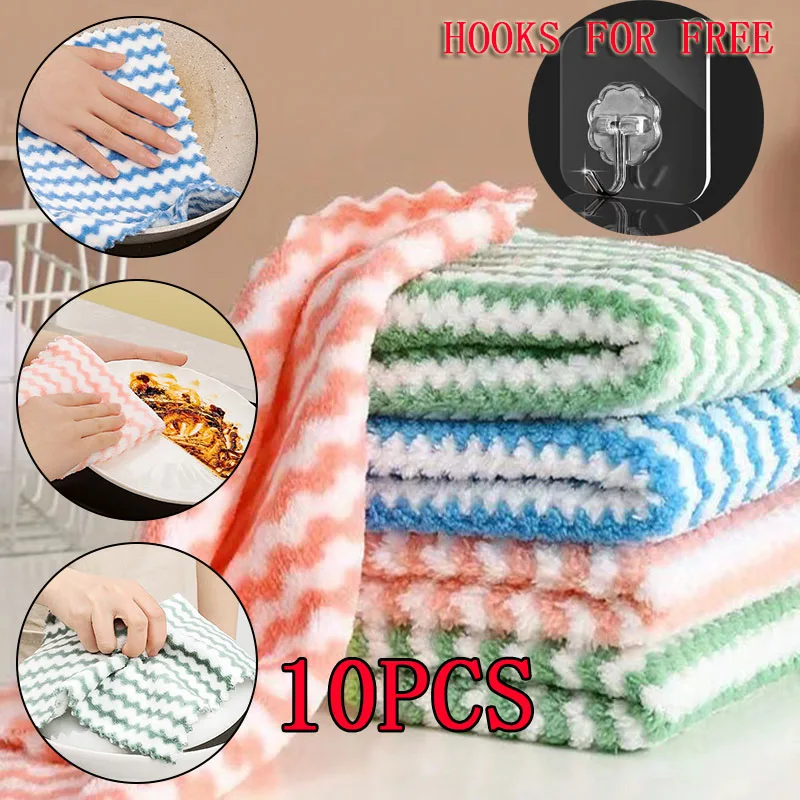 

1/5/10/Pcs Kitchen Cleaning Rag Coral Fleece Dishcloth Super Absorbent Scouring Pad Dry Wet Daily Dish Towel