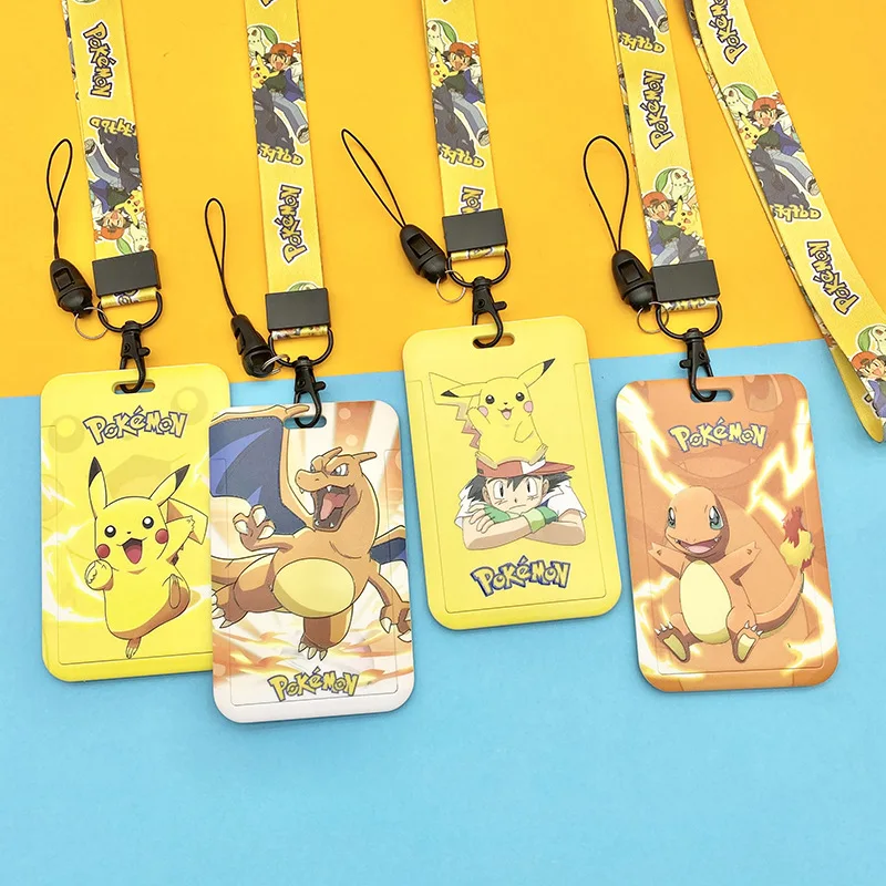 

Милые держатели карт с покемоном для удостоверения личности, милая Студенческая Обложка с Пикачу, детский кампус, карточка для еды, шнурок, ...