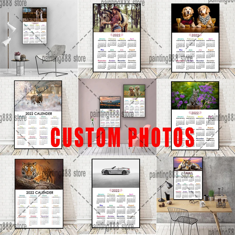 

New 2022 Calendar Canvas Painting Custom Photo Poster Landscape Pet Family Photo Custom Painting Wall Art Picture for Home Decor