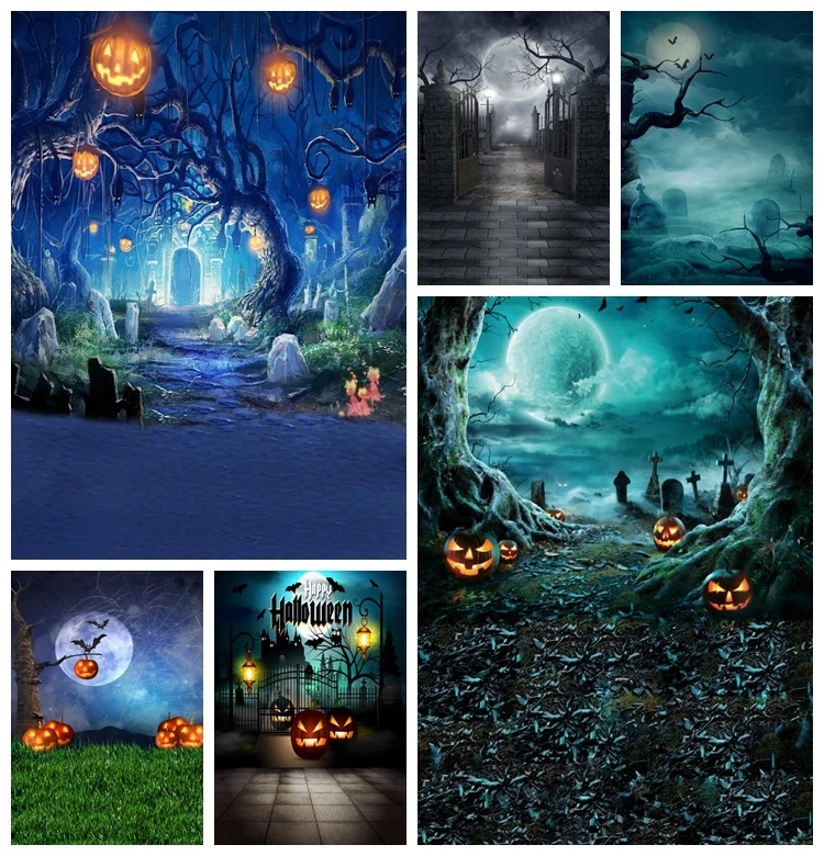 

Yeele Halloween Backdrop Pumpkin Lantern Castle Forest Moon Tombstone Baby Photography Background For Photo Studio Photophone