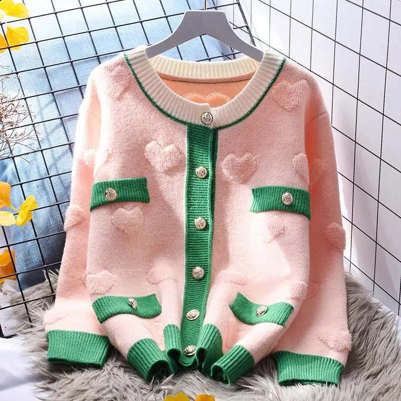 

2022 Spring Autumn Women's Fashion Loose Sweater Coats Female Patchwork Knitted Cardigans Ladies O-neck Casual Overcoats Y359