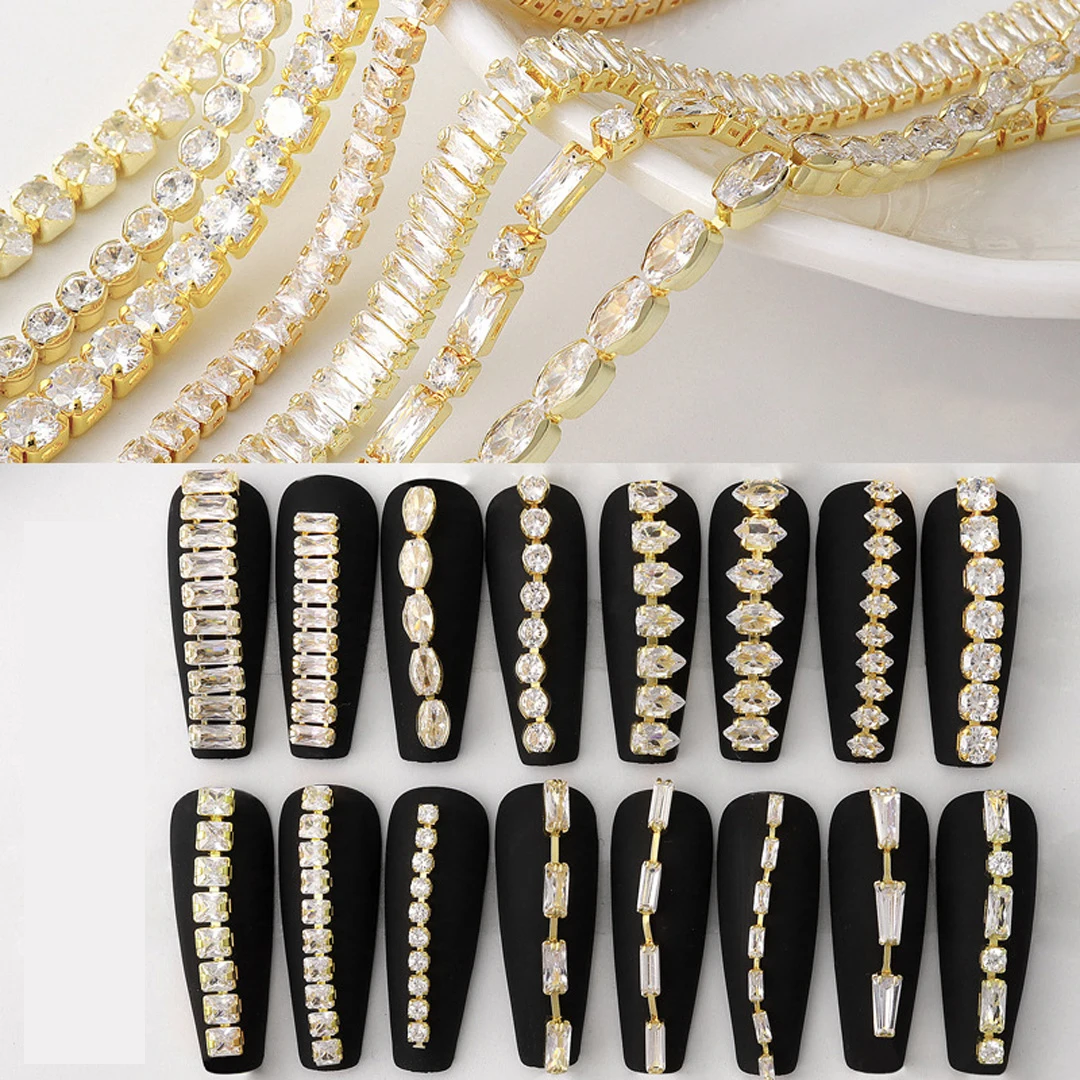 

Nail Zircon Chain Shiny Gold Shiny Nail Rhinestone Chain 3D Art Decorations DIY Jewelry Accessory Glitter Diamonds Charms Parts