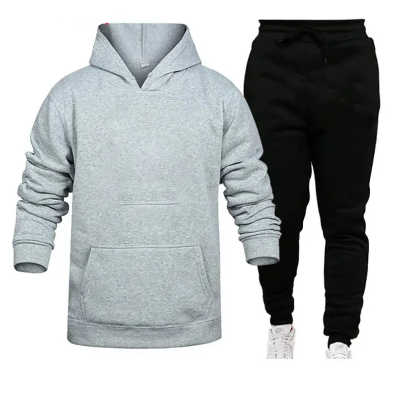 New winter two-piece men's/women's sports suit loose sports solid color printed pullover suit hooded sweater set